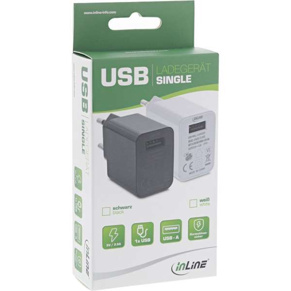 Naar omschrijving van 31507A - InLine USB Power Adapter Single, 100-240V to 5V/2.5A, white