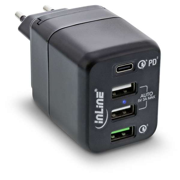 Naar omschrijving van 31512S - InLine USB power supply, 4-port charger, USB-C PD+QC4 / QC3, 45W, black