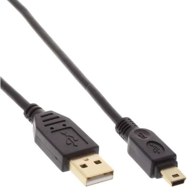 Naar omschrijving van 31810P - InLine® USB 2.0 Mini Cable, Type A male / mini-B male (5pin), black/gold, 1m