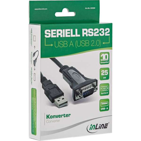 Naar omschrijving van 33306I - InLine USB 2.0 -> seriële adapterkabel,  USB AM naar DB9M, 0.25m