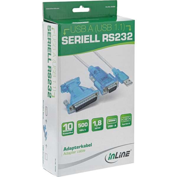 Naar omschrijving van 33396 - InLine USB to Serial Adapter Cable USB Type A male to DB9 male 1.8m