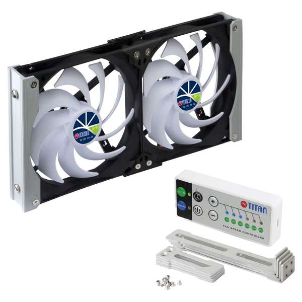 Naar omschrijving van 33742I - Titan TTC-SC20(C)+ Dual Fridge Fan 140x25mm IP55, Timer Mode, with Integrated Re