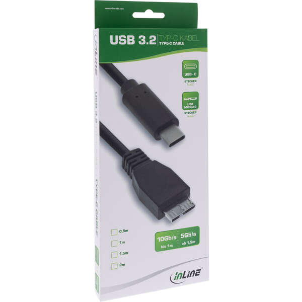 Naar omschrijving van 35726 - InLine USB 3.2 Gen.1x2 Cable, USB-C male / Micro-B male, black, 0.5m