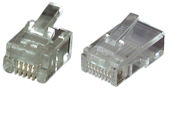 Naar omschrijving van 37516-100 - Mod.plug RJ11 6p/4c v.ronde kabel 100 stuks