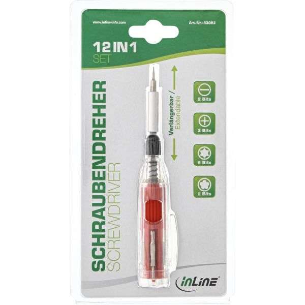 Naar omschrijving van 43093 - InLine Screwdriver with bit holder 12in1
