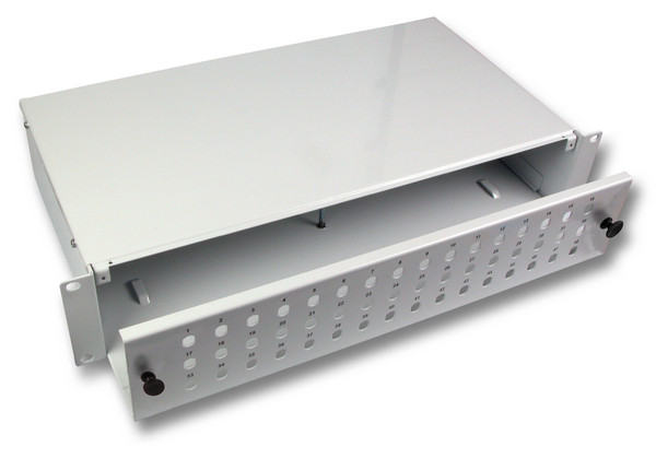 Naar omschrijving van 53610-3 - Uitschuifbare glasvezelsplicebox, 2HE, voor max. 48x SC duplex