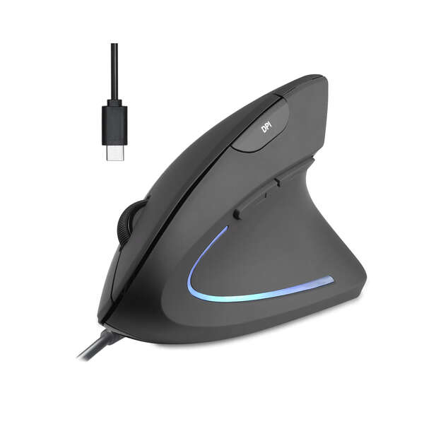 Naar omschrijving van 57144H - Perixx PERIMICE-513 C Vertical Ergonomic Mouse, USB-C, Black, Right-Handed