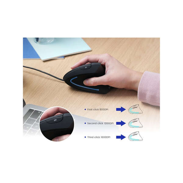 Naar omschrijving van 57144H - Perixx PERIMICE-513 C Vertical Ergonomic Mouse, USB-C, Black, Right-Handed