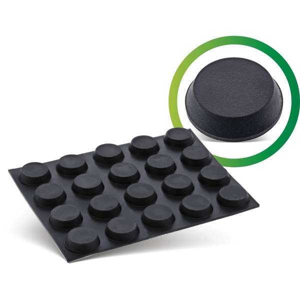 Naar omschrijving van 59908B - Rubber pads 20pcs Pack black, flat shape 1,2cm