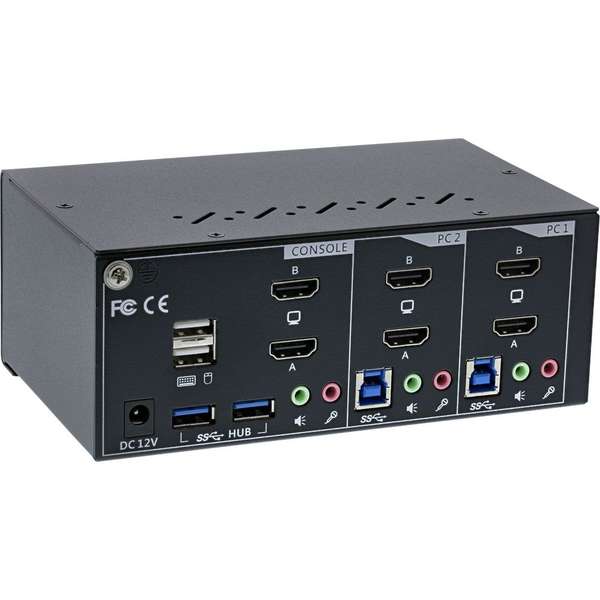 Naar omschrijving van 62652I - KVM Desktop Switch, 2-port, Dual Monitor, HDMI 2.0, 4K, USB 3.0, Audio