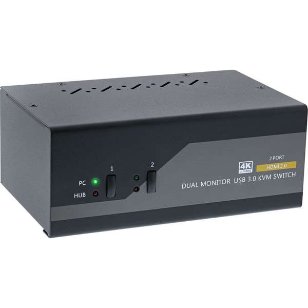 Naar omschrijving van 62652I - KVM Desktop Switch, 2-port, Dual Monitor, HDMI 2.0, 4K, USB 3.0, Audio
