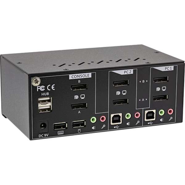 Naar omschrijving van 63642I - Desktop KVM Switch, 2-port, Dual Monitor DisplayPort 1.2, 4K, USB 2.0, Audio