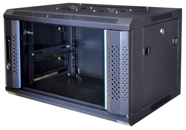 Naar omschrijving van AST19-6606-DOUBLE - 6U wandkast (kantelbaar) met glazen deur 600x600x368mm (BxDxH)