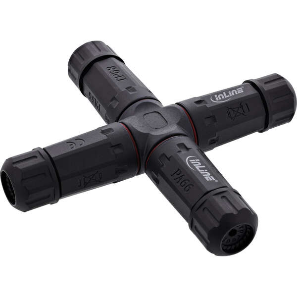 Naar omschrijving van 69927V - InLine Mains coupler, IP68, 3-pin, 4-way, M20, black