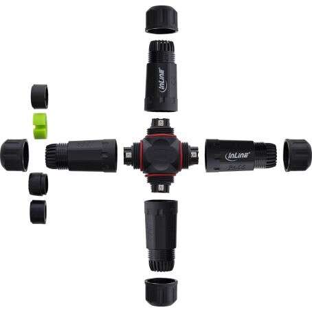 Naar omschrijving van 69927V - InLine Mains coupler, IP68, 3-pin, 4-way, M20, black