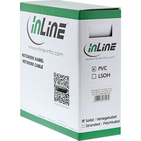 Naar omschrijving van 73300U - InLine Solide installatiekabel,  S-FTP, Cat.5e, AWG24 CU, halogeenvrij, 300m