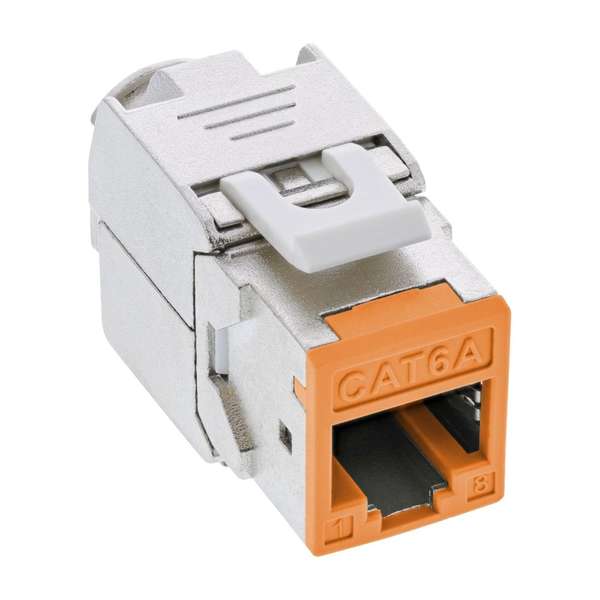 Naar omschrijving van 76207O - 8 stuks Pack InLine Keystone RJ45 jack, shielded, Cat.6A, orange