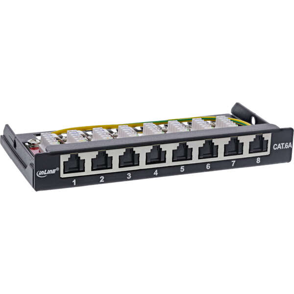 Naar omschrijving van 76818B - InLine® Patch panel Cat.6A 0.5U 8-port, table/wall/rail, black, dust protection