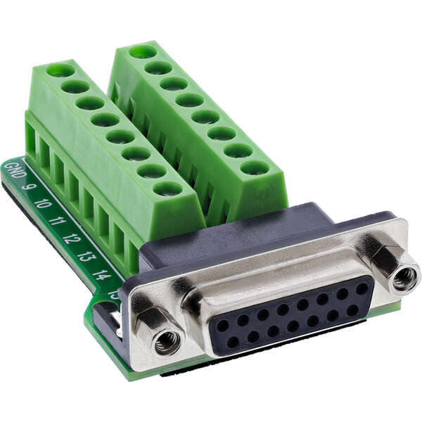 Naar omschrijving van 92502A - InLine D-Sub 15 terminal block, female, 2-row, screw terminal, screw lock