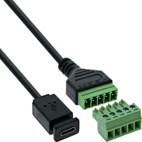 Naar omschrijving van 92504D - InLine Micro USB socket to terminal block, 5-pin, with cable