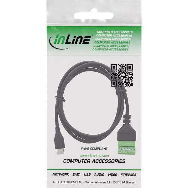 Naar omschrijving van 92504E - InLine USB-C plug to terminal block, 5-pin, with cable