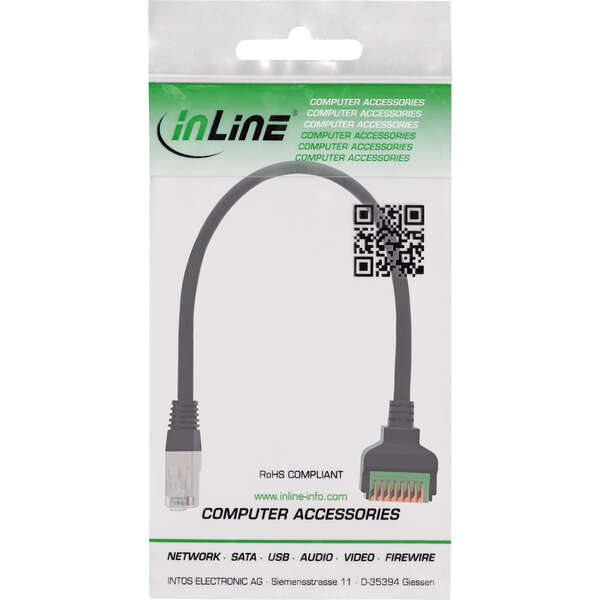 Naar omschrijving van 92505I - InLine RJ45 plug to push-in terminal, 8-pin, Cat.5e, 15cm cable