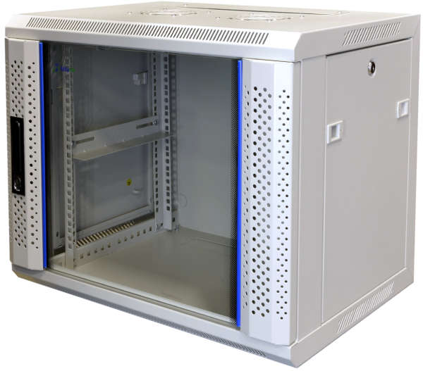 Naar omschrijving van AST19-6409W - 9HE 19Inch Wandkast, glazen voordeur, (BxDxH) 600x450x501mm, Licht Grijs