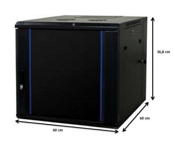 Naar omschrijving van AST19-6606-DOUBLE - 6U wandkast (kantelbaar) met glazen deur 600x600x368mm (BxDxH)