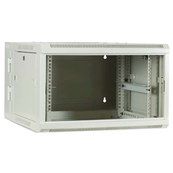 Naar omschrijving van AST19-6606W-DOUBLE - 6HE 19Inch Wandkast, (kantelbaar) voordeur, (BxDxH) 600x600x368mm, Licht Grijs