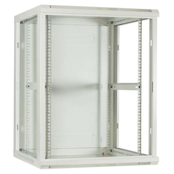 Naar omschrijving van AST19-6615W-FD - 15U witte wandkast met glazen deur 600x600x770mm (BxDxH)