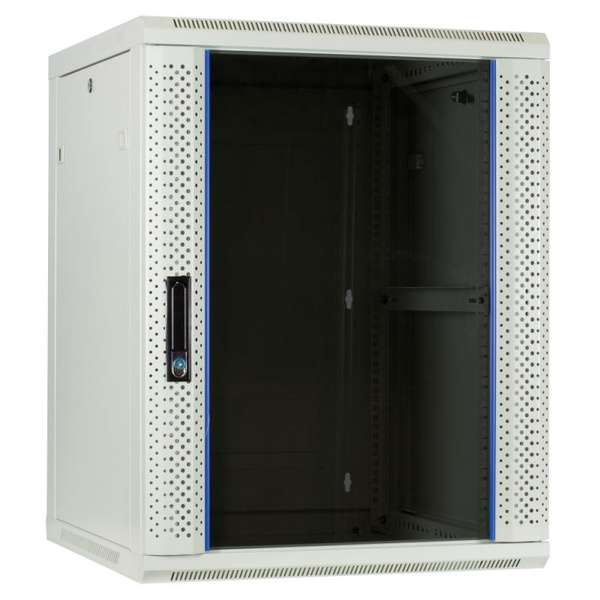 Naar omschrijving van AST19-6615W-FD - 15U witte wandkast met glazen deur 600x600x770mm (BxDxH)