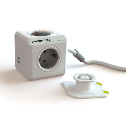 Naar omschrijving van BN3001 - PowerCube stekkerdoos met USB poorten, 4 sockets, 1.5m, wit grijs