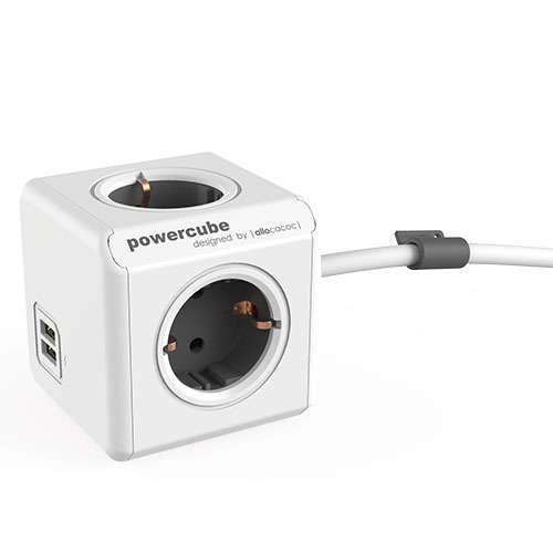 Naar omschrijving van BN3001 - PowerCube stekkerdoos met USB poorten, 4 sockets, 1.5m, wit grijs