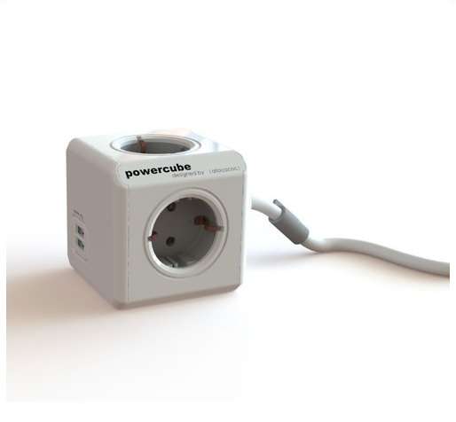Naar omschrijving van BN3047 - PowerCube Extended, stekkerdoos met USB poorten, 4 sockets, 3m, wit grijs