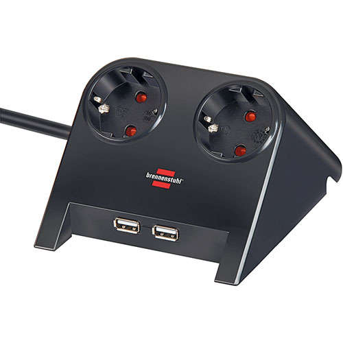 Naar omschrijving van BN3079 - Brennenstuhl 1153500222 Desktop-Power, stekkerdoos met USB poorten, 2 sockets, 1