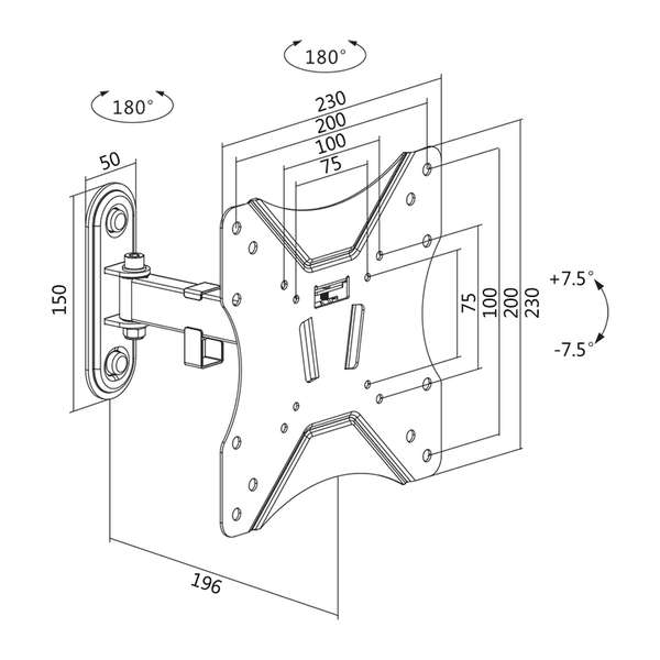 Naar omschrijving van BP0007 - TV wall mount  23â€“42inch  tilt  swivel  25 kg max