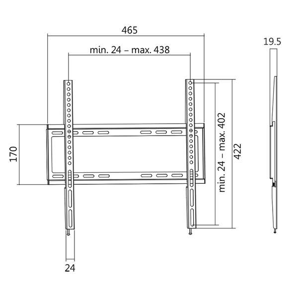 Naar omschrijving van BP0009 - TV wall mount, 32 tot 55inch, fixed, 35 kg max.
