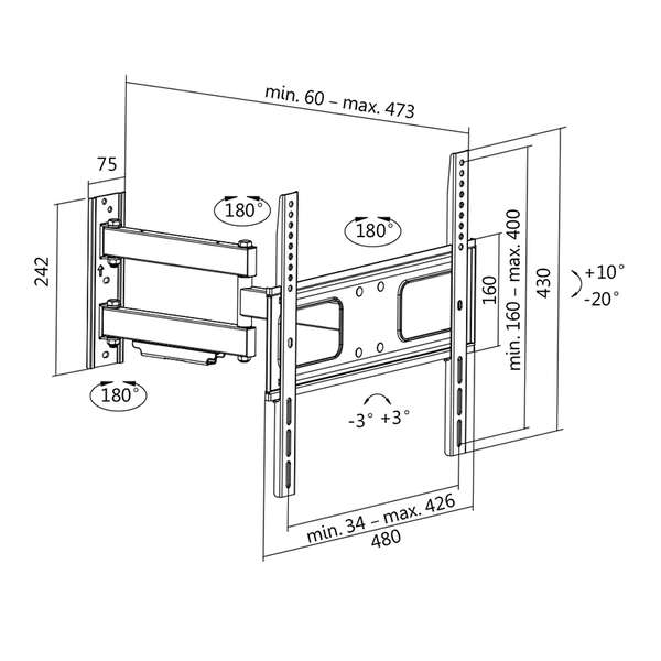 Naar omschrijving van BP0014 - TV wall mount 32â€“55 inch tilt swivel 50 kg max