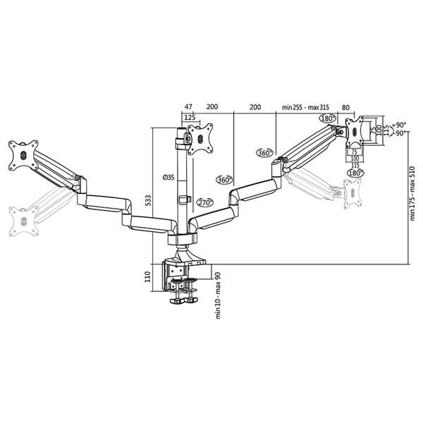 Naar omschrijving van BP0052 - Free moving Triple Monitor Desk mount, 13