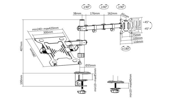 Naar omschrijving van BP0175 - Monitor mount, 17''-32'' with Laptop Holder, steel