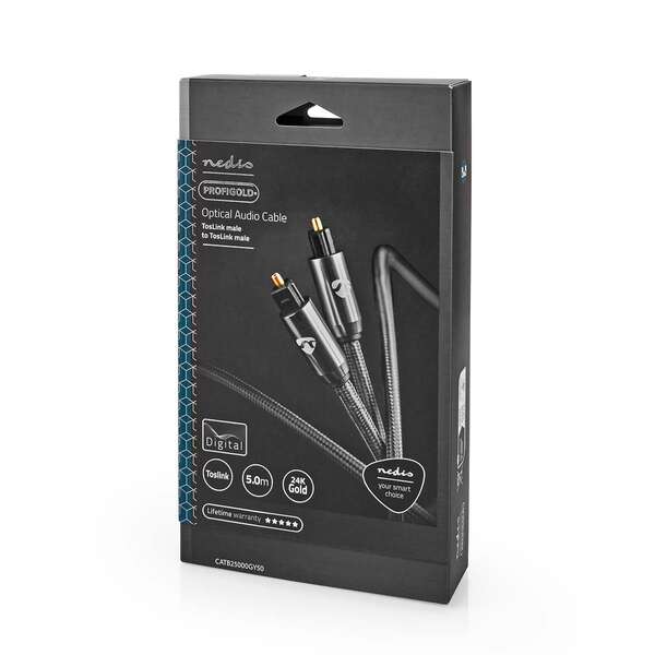 Naar omschrijving van CATB25000GY50 - Optische Audiokabel TosLink Male TosLink Male 5m Gevlochten | Gun Metal Grijs