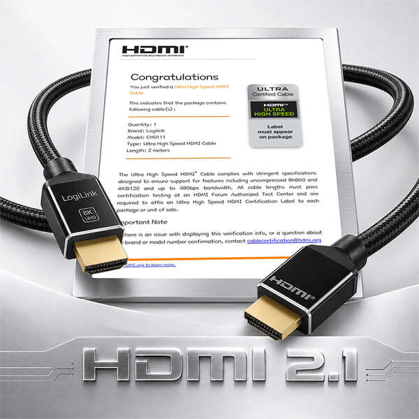 Naar omschrijving van CH0112 - HDMI cable, A/M to A/M, 8K/60 Hz, 48 Gbps, metal, nylon, certified, black, 3 m
