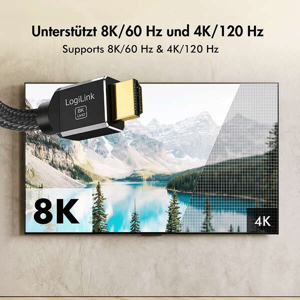 Naar omschrijving van CH0110 - HDMI cable, A/M to A/M, 8K/60 Hz, 48 Gbps, metal, nylon, certified, black, 1 m