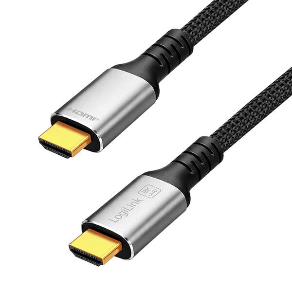 Naar omschrijving van CH0123 - HDMI cable, A/M to A/M, 8K/60 Hz, 48 Gbps, metal, nylon, black/grey, 3 m