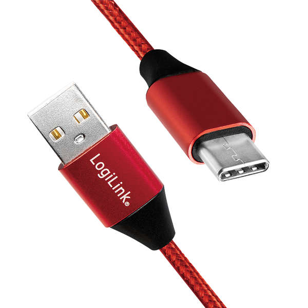 Naar omschrijving van CU0148 - Sync & charging cable, USB 2.0 AM to USB-C male, red 1m