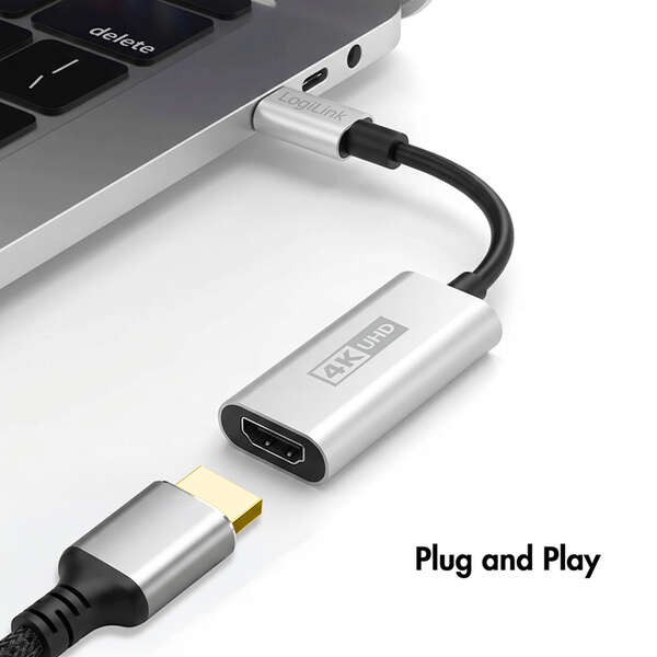 Naar omschrijving van CUA0115 - USB 3.2 Gen1 Type-C adapter, C/M to HDMI-A/F, 4K/60 Hz, metal,black/silver,0.15 m