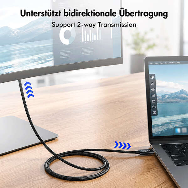 Naar omschrijving van CUA0120 - USB 3.2 Gen2 Type-C cable, C/M to DP/M, bi-di, 8K/60 Hz, metal, black, 1.8 m