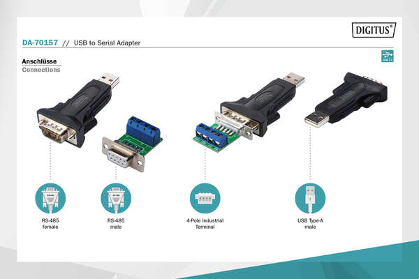 Naar omschrijving van DA-70157 - USB 2.0 to serial Converter, RS485 incl. USB A Cable 80cm USB A M / USB A F