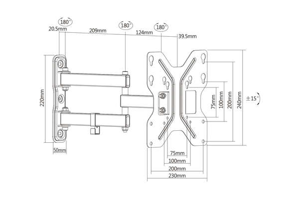 Naar omschrijving van DA-90357 - 3D Universal TV/Monitor Mount up to 107cm (42