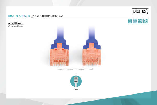 Naar omschrijving van DK-1617-005-B - CAT 6 U-UTP patch cord, Cu, LSZH AWG 26/7, length 0.50 m, color blue